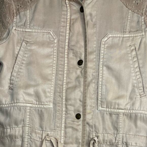 Max Jeans Utility Lightweight Eyelet Pockets Jacket Full Zip Pink Beige Size XS - Picture 6 of 11